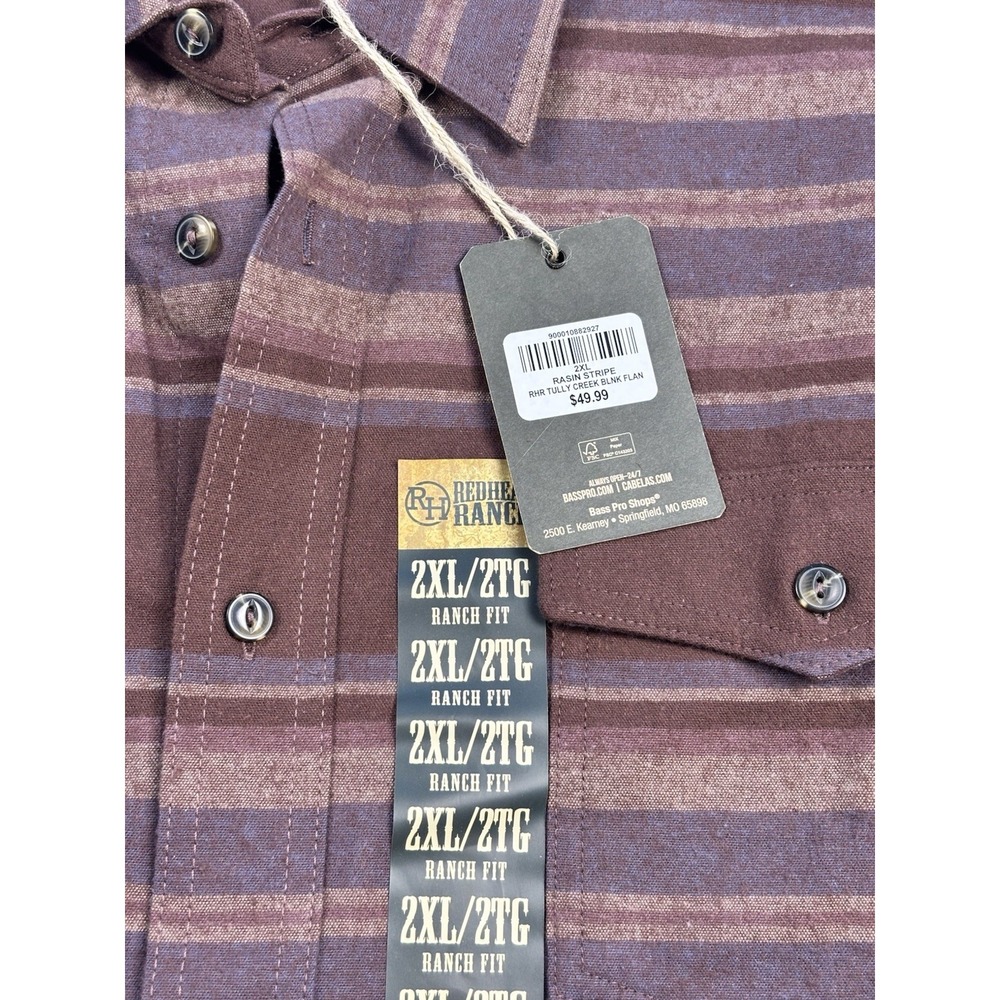 RedHead Mens NWT 2XL Tully Creek Dark Brown Striped Button Down Flannel Shirt - Picture 3 of 9